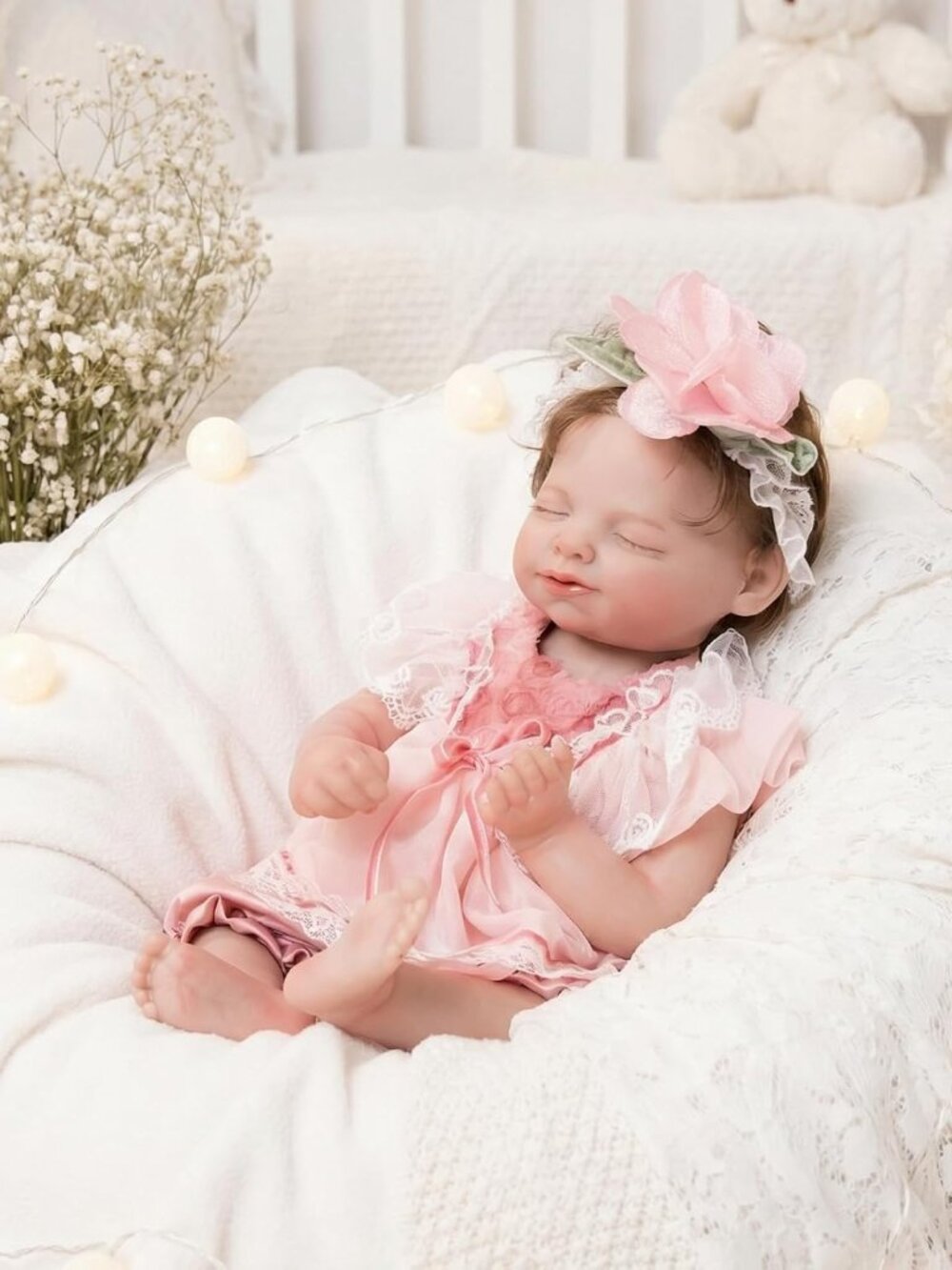 Vvioxiu 20in Full Vinyl Sleeping Baby Doll Pink Lace Outfit
